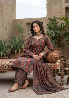 Black Printed Cotton Kurta Set