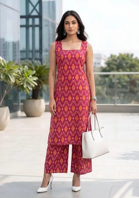 Pink Printed Cotton Co Ords Set