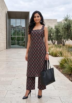 Black Printed Cotton Co Ords Set
