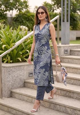 Blue Floral Print Cotton Co Ords Set
