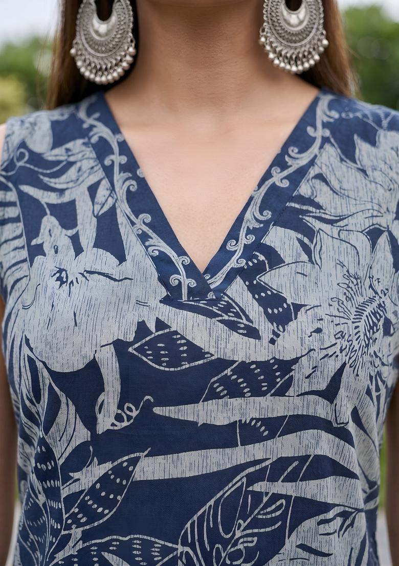 Blue Floral Print Cotton Co Ords Set - Indya