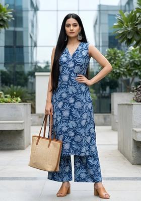 Blue Printed Cotton Co Ords Set