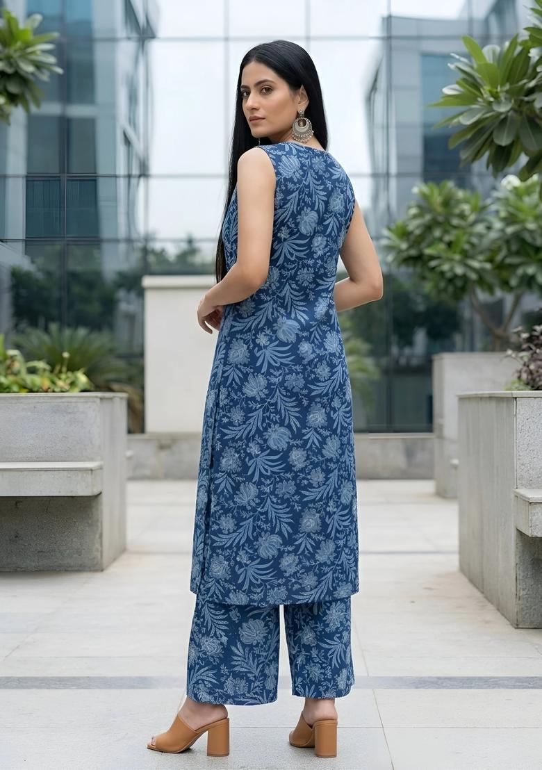Blue Printed Cotton Co Ords Set - Indya
