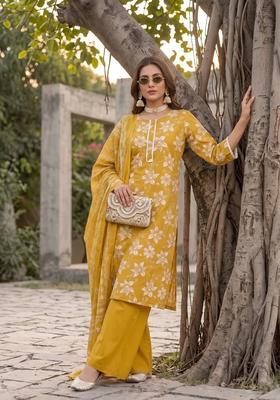 Yellow Printed Cotton Palazzo Set
