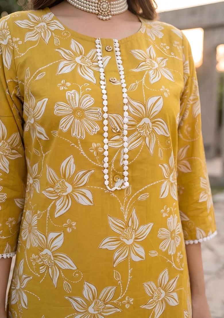 Yellow Printed Cotton Palazzo Set - Indya