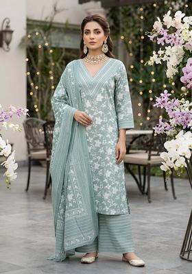 Green Printed Silk Palazzo Set