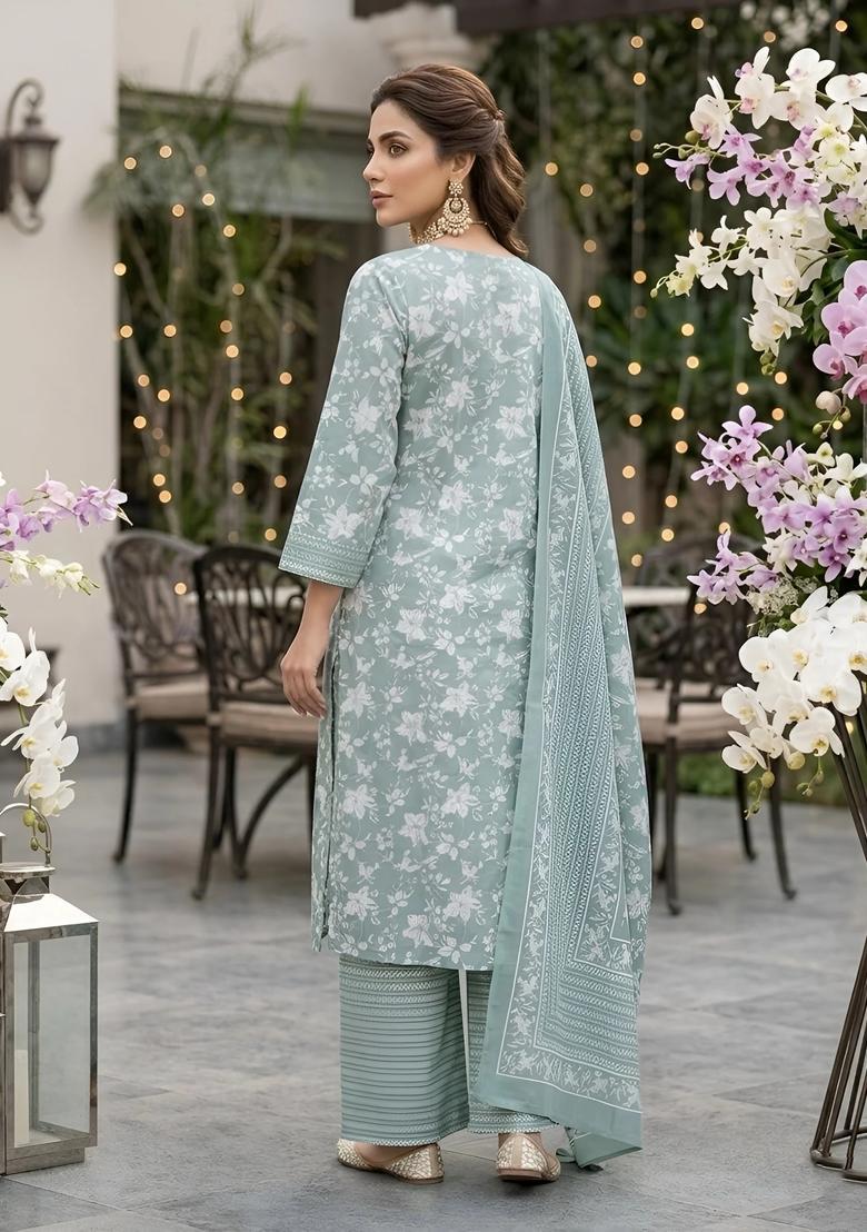Green Printed Silk Palazzo Set - Indya