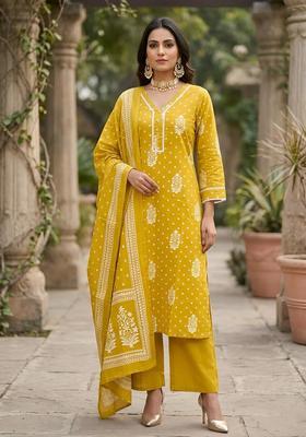 Yellow Printed Cotton Palazzo Set