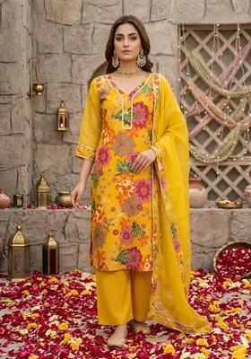 Yellow Printed Silk Palazzo Set
