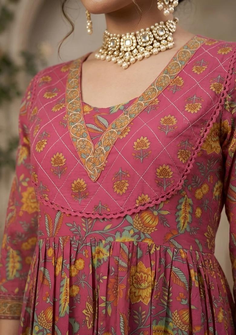 Pink Printed Cotton Palazzo Set - Indya