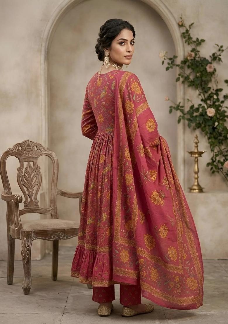 Pink Printed Cotton Palazzo Set - Indya