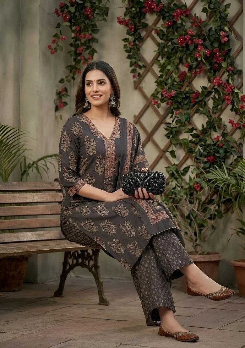 Black Printed Cotton Palazzo Set - Indya