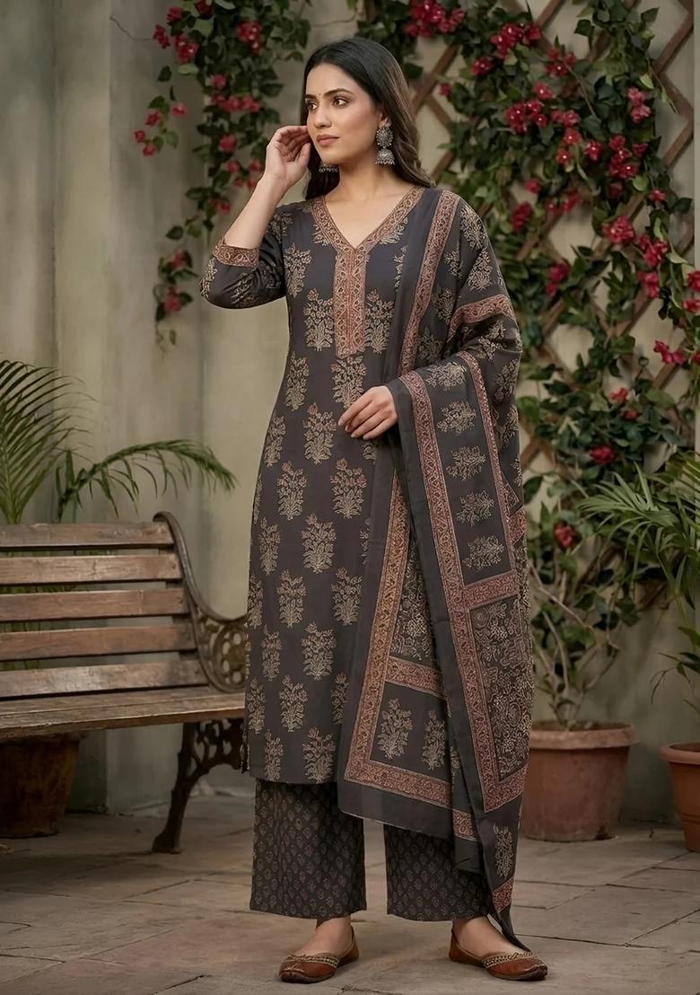 Black Printed Cotton Palazzo Set - Indya