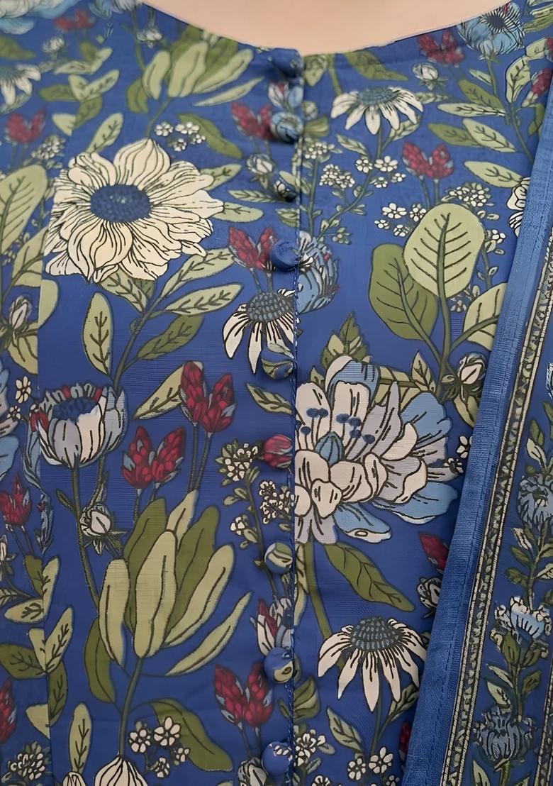 Blue Printed Cotton Palazzo Set - Indya