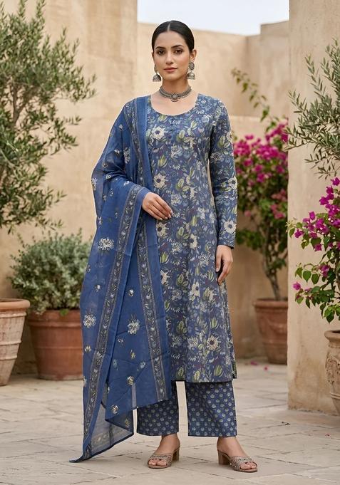 Blue Printed Cotton Palazzo Set