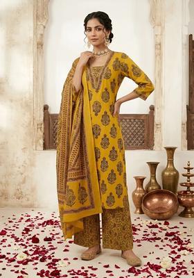Yellow Printed Cotton Palazzo Set