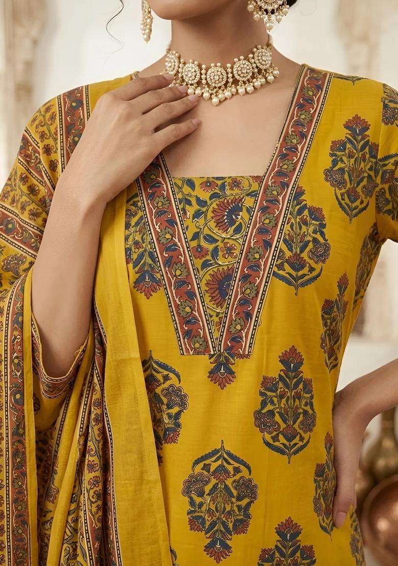 Yellow Printed Cotton Palazzo Set - Indya