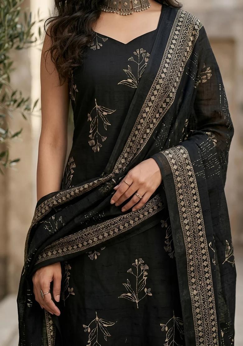 Black Printed Cotton Palazzo Set - Indya