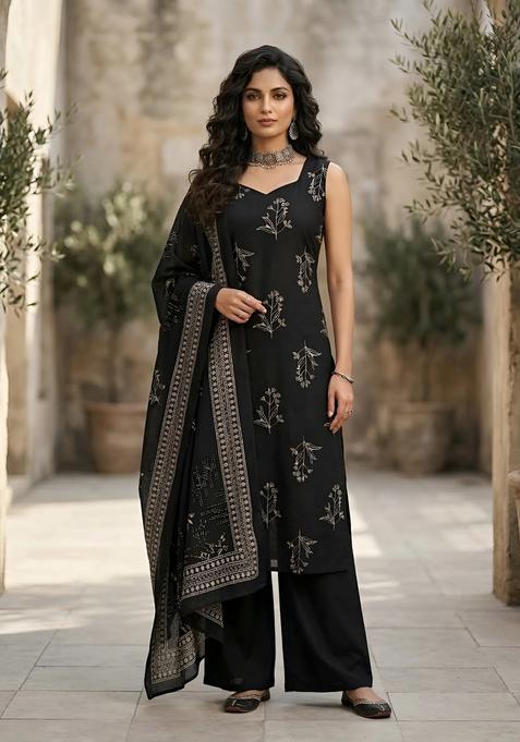 Black Printed Cotton Palazzo Set