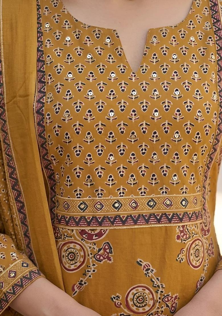 Mustard Printed Cotton Palazzo Set - Indya