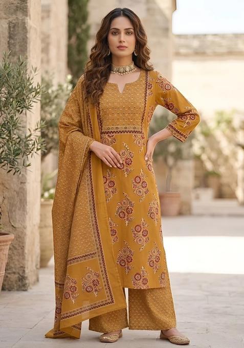 Mustard Printed Cotton Palazzo Set