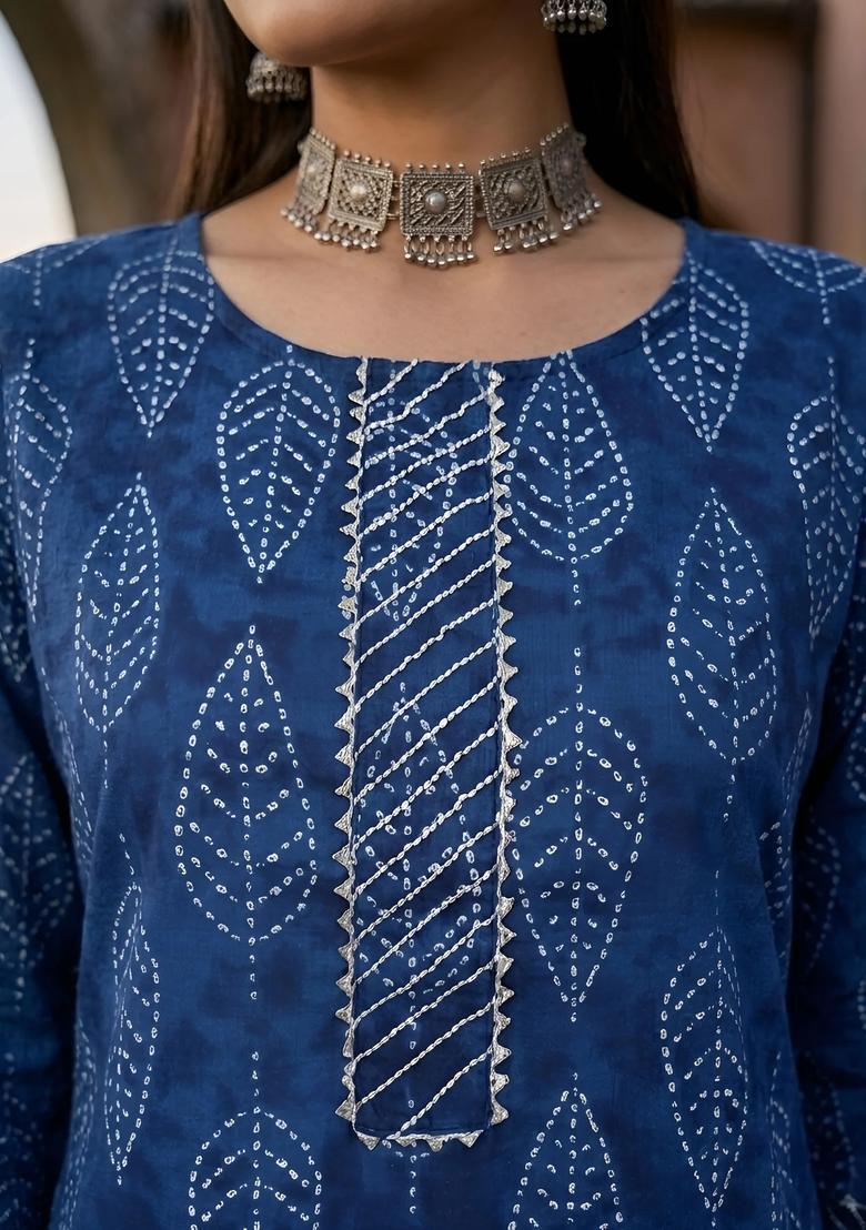 Blue Printed Cotton Palazzo Set - Indya