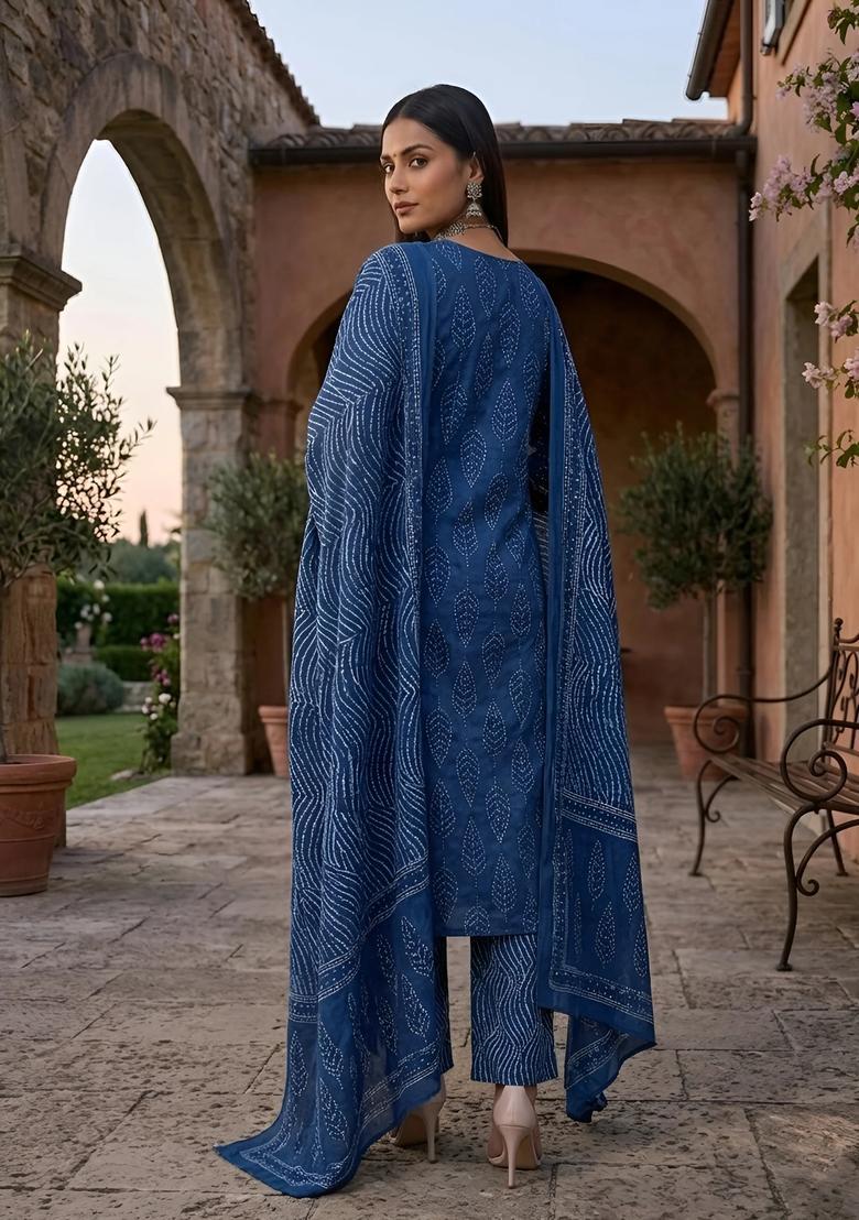 Blue Printed Cotton Palazzo Set - Indya