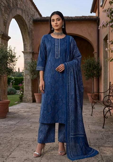 Blue Printed Cotton Palazzo Set