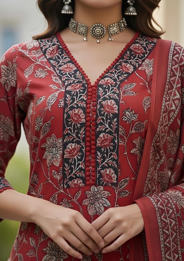 Maroon Printed Cotton Palazzo Set - Indya