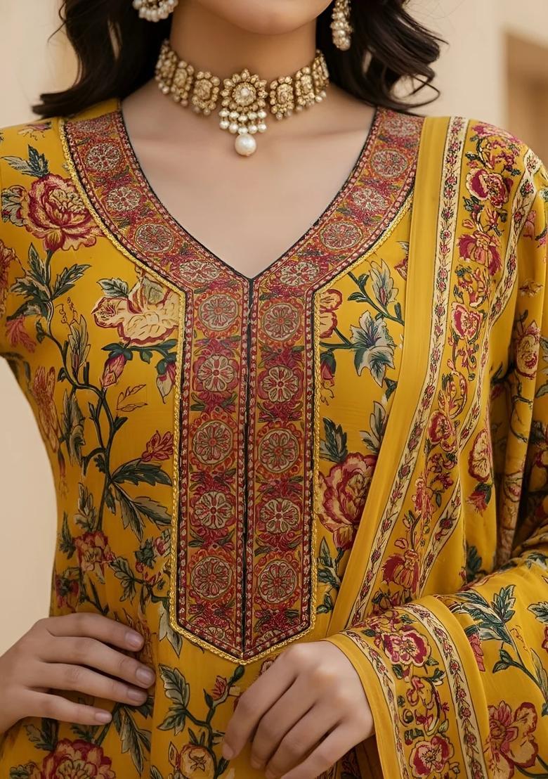 Yellow Printed Cotton Kurta Set - Indya
