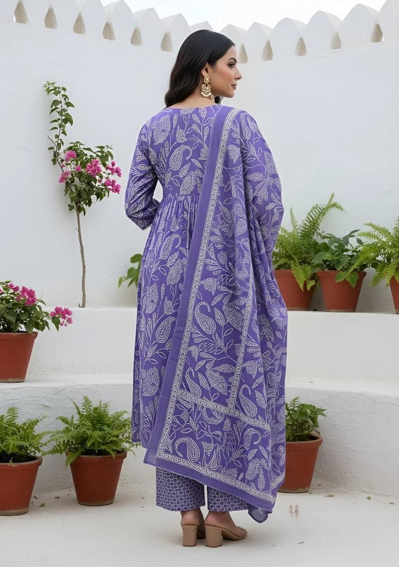 Lavender Printed Cotton Palazzo Set - Indya