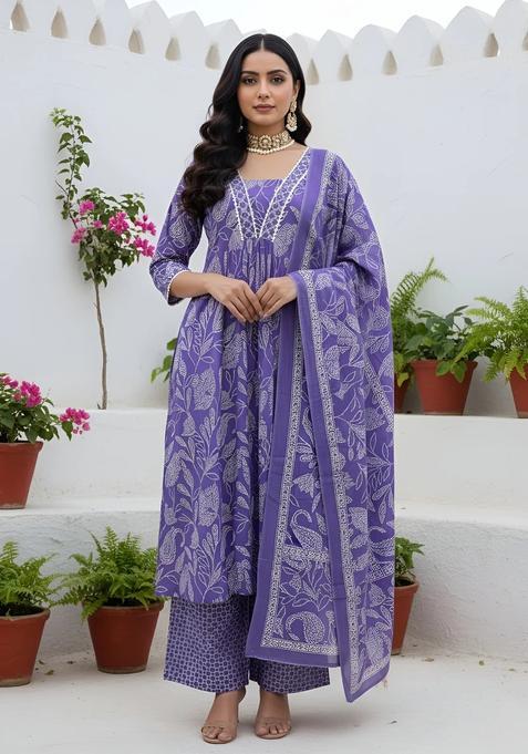 Lavender Printed Cotton Palazzo Set