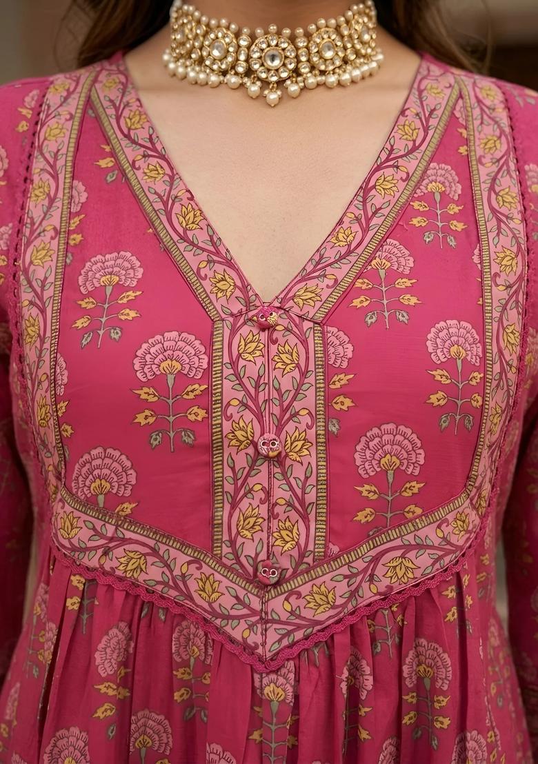 Pink Printed Cotton Palazzo Set - Indya