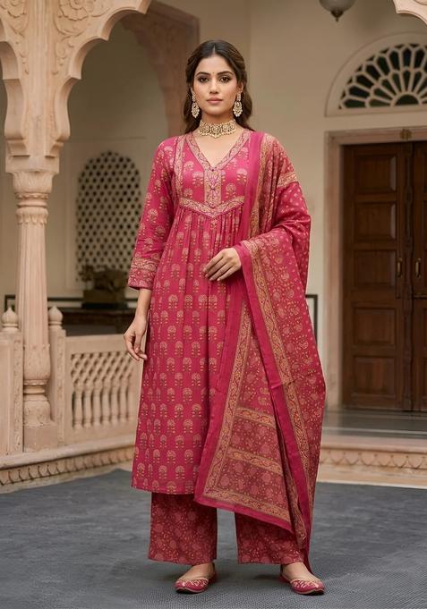 Pink Printed Cotton Palazzo Set