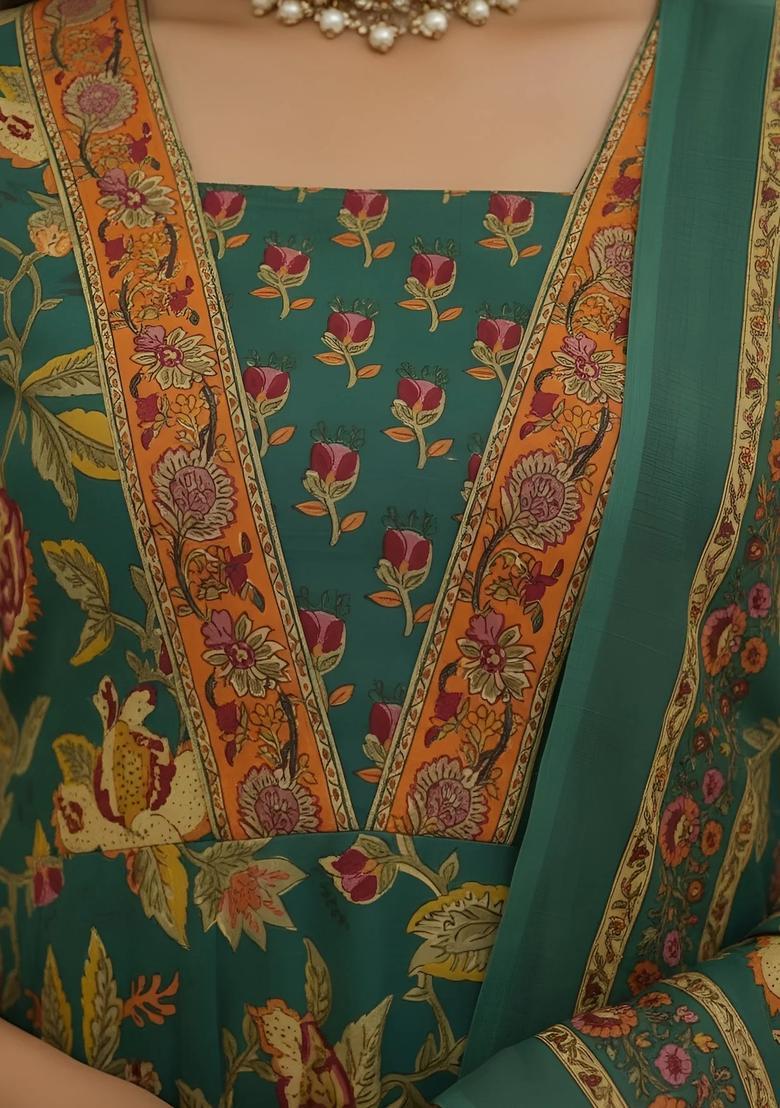 Green Printed Cotton Palazzo Set - Indya