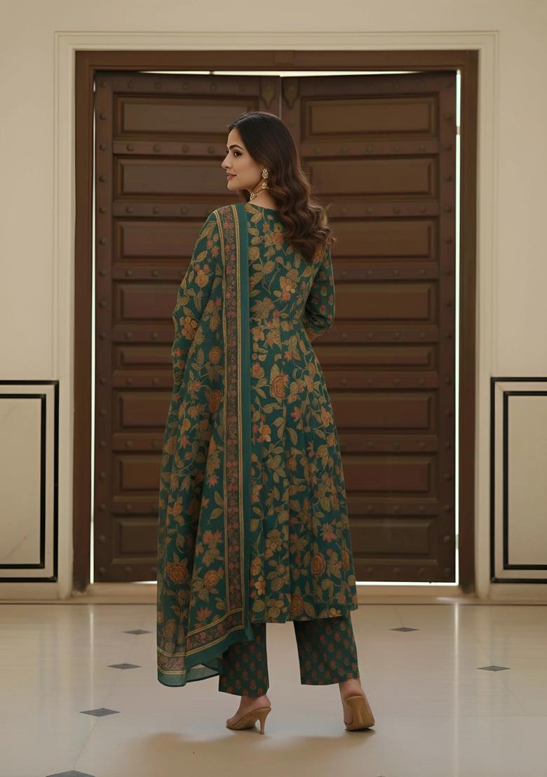 Green Printed Cotton Palazzo Set - Indya