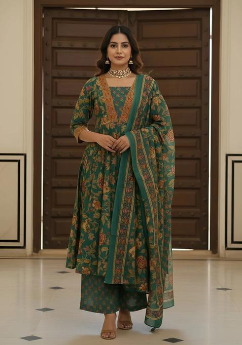 Green Printed Cotton Palazzo Set