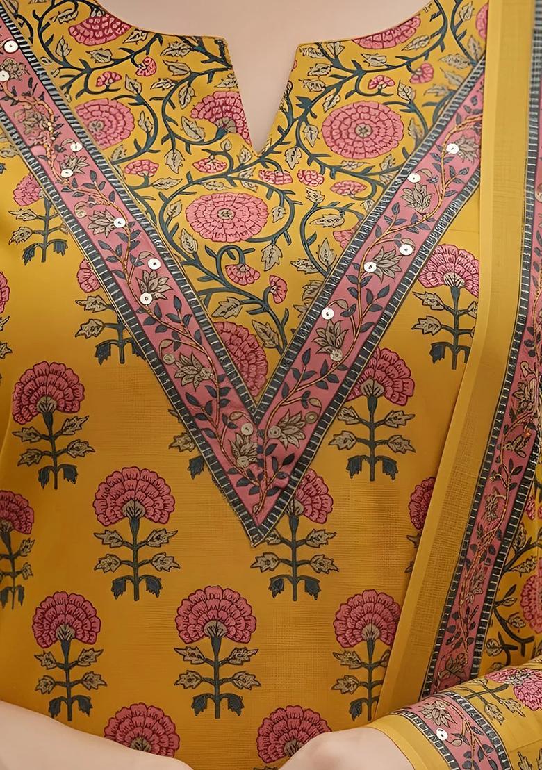 Yellow Printed Cotton Palazzo Set - Indya