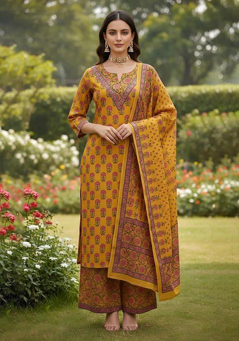 Yellow Printed Cotton Palazzo Set