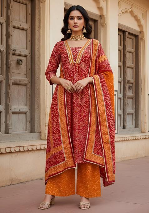 Red Printed Cotton Palazzo Set