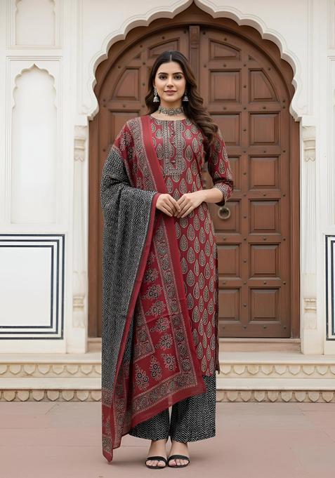 Maroon Printed Cotton Palazzo Set