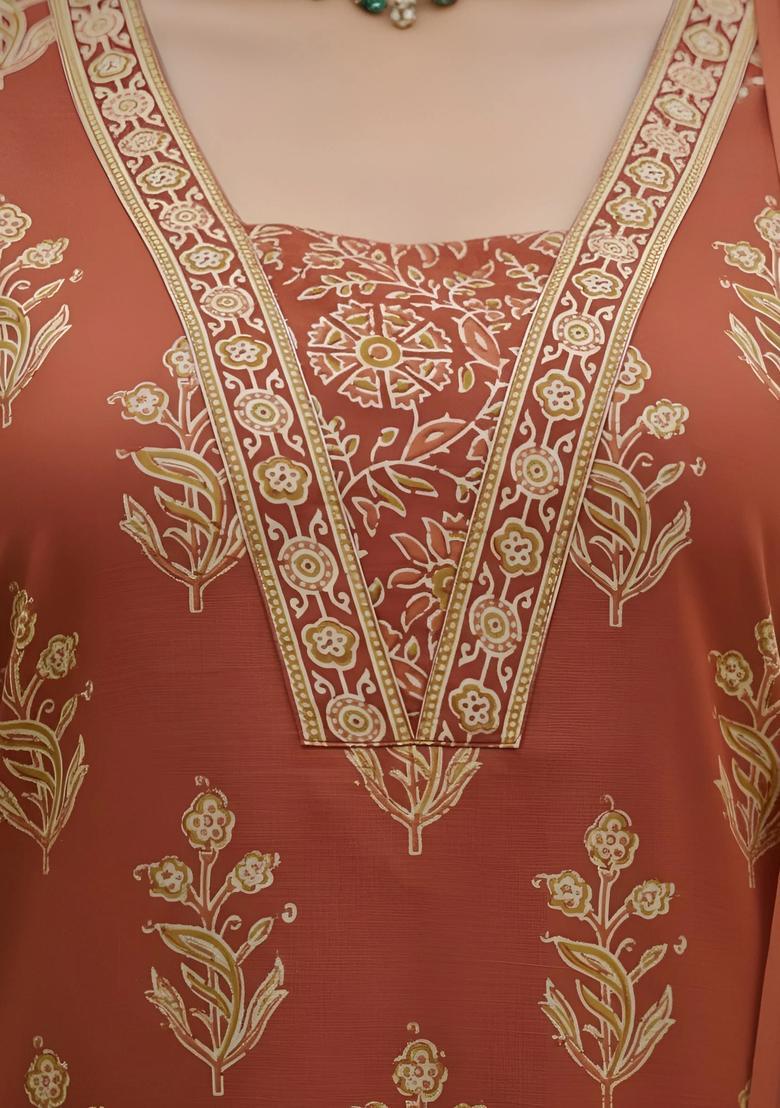 Rust Printed Cotton Palazzo Set - Indya