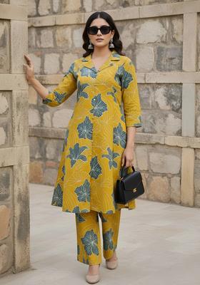 Yellow Printed Cotton Co Ords Set
