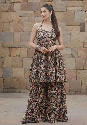 Black Printed Viscose Kurta Set