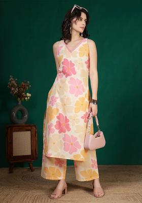 Multicolor Floral Print Cotton Palazzo Set