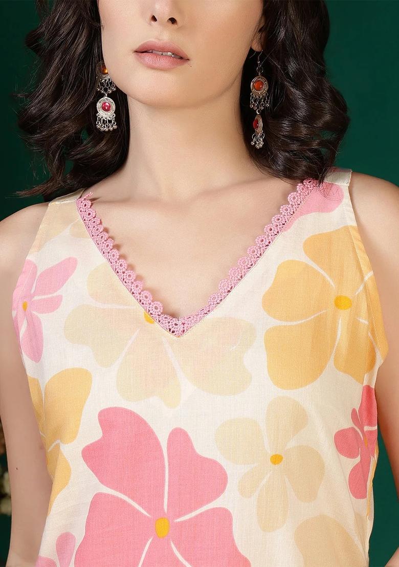 Multicolor Floral Print Cotton Palazzo Set - Indya