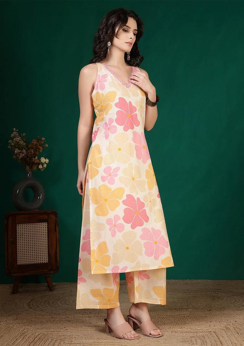 Multicolor Floral Print Cotton Palazzo Set - Indya