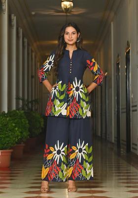 Blue Floral Print Cotton Co Ords Set