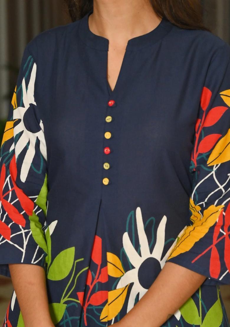 Blue Floral Print Cotton Co Ords Set - Indya