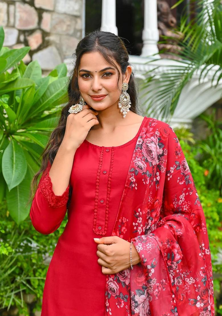 Maroon Printed Cotton Palazzo Set - Indya